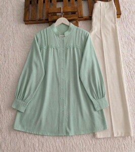 BAKLE ÜST İNCE GÜPÜRLÜ SALAŞ GÖMLEK TUNİK B3-5-5738-08-MİNT 