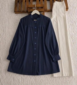 BAKLE ÜST İNCE GÜPÜRLÜ SALAŞ GÖMLEK TUNİK B3-5-5738-12-LACİVERT 