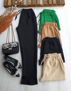 BALS YIRTMAÇLI CEPLİ BELİ BAĞCIKLI KETEN PANTOLON C1-6032-01-SİYAH - 