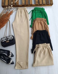 BALS YIRTMAÇLI CEPLİ BELİ BAĞCIKLI KETEN PANTOLON C1-6032-34-BEJ - 