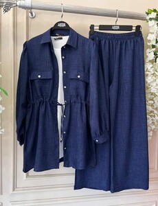 BAYE BELİ BAĞCIKLI ÇİFT CEP KETEN İKİLİ TAKIM A10-4-1536-12-LACİVERT - 