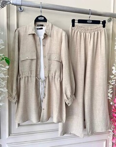 BAYE BELİ BAĞCIKLI ÇİFT CEP KETEN İKİLİ TAKIM A10-4-1536-34-BEJ - 