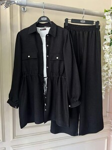 BAYE BELİ BAĞCIKLI ÇİFT CEP KETEN İKİLİ TAKIM C9-1536-01-SİYAH - 