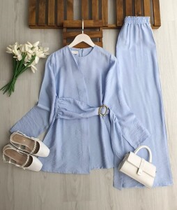 BEDEA GOLD TOKALI YARIM PARÇALI İKİLİ TAKIM 1757-10-MAVİ - 1