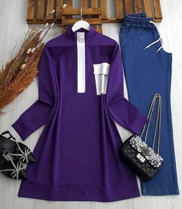 BEENA YAKASI PATLI DÜĞMELİ TEK CEPLİ TUNİK B11-4-5376-02-MOR - 