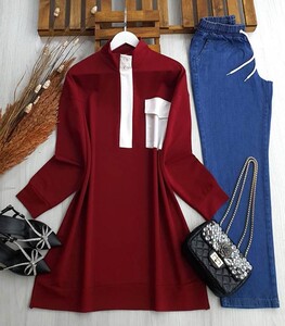 BEENA YAKASI PATLI DÜĞMELİ TEK CEPLİ TUNİK B11-4-5376-04-BORDO - 
