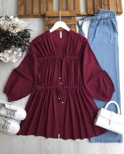 BEĞKA DİKİŞLİ ÖNÜ BAĞCIKLI TUNİK KAP 5579-04-BORDO - 