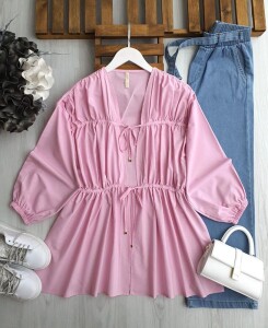 BEĞKA DİKİŞLİ ÖNÜ BAĞCIKLI TUNİK KAP 5579-47-PEMBE - 