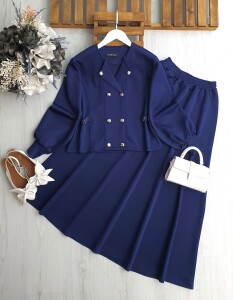 BEKET ÖN ÇİFT SIRA DÜĞMELİ KIVRIK YAKA ETEKLİ TAKIM A4-5-1698-12-LACİVERT - 