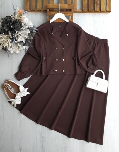 BEKET ÖN ÇİFT SIRA DÜĞMELİ KIVRIK YAKA ETEKLİ TAKIM A4-5-1698-37-KAHVE - 