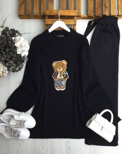 BELGES ÖNÜ AYICIKLI TRİKO TUNİK B3-1-8137-01-SİYAH - 1