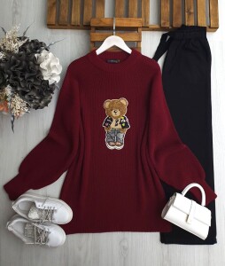 BELGES ÖNÜ AYICIKLI TRİKO TUNİK B3-1-8137-04-BORDO - 1