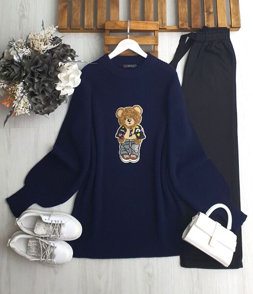 BELGES ÖNÜ AYICIKLI TRİKO TUNİK B3-1-8137-12-LACİVERT - 1