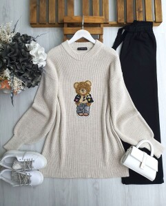 BELGES ÖNÜ AYICIKLI TRİKO TUNİK B3-1-8137-22-TAŞ - 