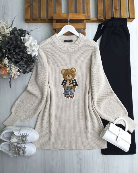 BELGES ÖNÜ AYICIKLI TRİKO TUNİK B3-1-8137-22-TAŞ - 1