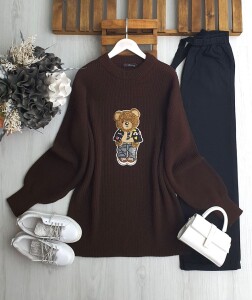 BELGES ÖNÜ AYICIKLI TRİKO TUNİK B3-1-8137-37-KAHVE - 1