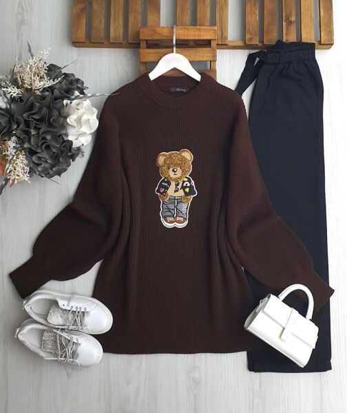 BELGES ÖNÜ AYICIKLI TRİKO TUNİK B3-1-8137-37-KAHVE - 1