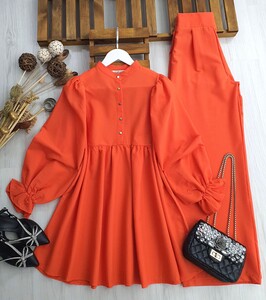 BELS HAKİM YAKA BALON KOL İKİLİ TAKIM C10-23359-15-ORANJ - 