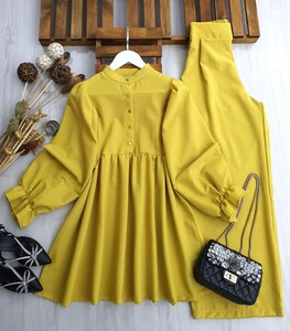 BELS HAKİM YAKA BALON KOL İKİLİ TAKIM C10-23359-70-YAĞ YEŞİLİ - 