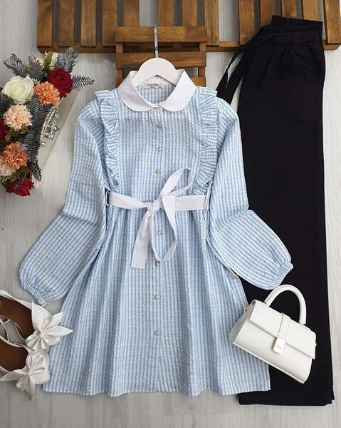 BİHE FIRFIRLI KUŞAKLI TUNİK A10-1-5516-13-BEBE MAVİSİ - 1
