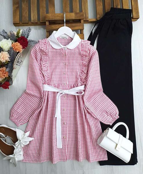 BİHE FIRFIRLI KUŞAKLI TUNİK A10-1-5516-47-PEMBE - 1