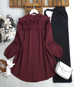 BOGE YAKA BAĞCIKLI FIRFIRLI SALAŞ TUNİK B7-5-5493-04-BORDO - 