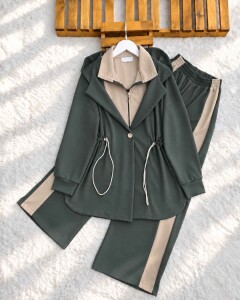 BOHFA YARIM FERMUARLI GÖMLEK YAKA GARNİLİ KAPÜŞONLU PANTOLON GARNİLİ TAKIM B5-1-10036-07-YEŞİL - 1