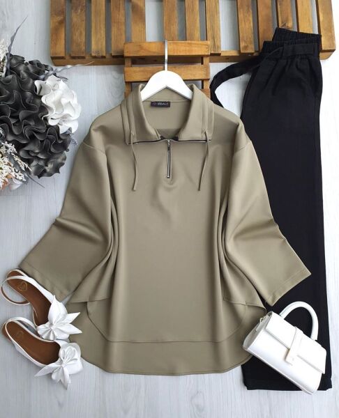 BOLGA BAĞCIKLI FERMUARLI KIVRIK YAKA TUNİK B1-1-5617-09-HAKİ - 1