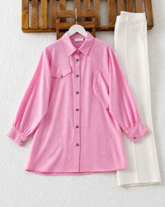 BOSL YAN CEP KAPAKLI GÖMLEK TUNİK 5600-47-PEMBE 