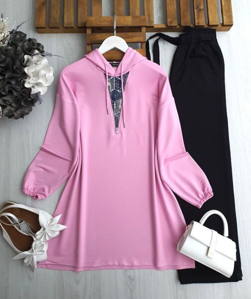 BUCE FERMUARLI KOT GARNİLİ TUNİK B1-2-5623-05-PUDRA - 1