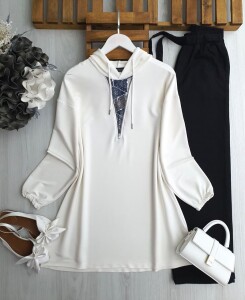 BUCE FERMUARLI KOT GARNİLİ TUNİK B1-2--5623-20-BEYAZ - 1