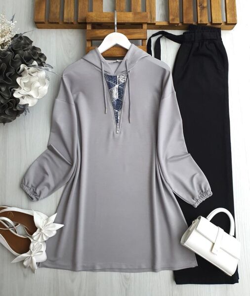 BUCE FERMUARLI KOT GARNİLİ TUNİK B1-2-5623-26-GRİ - 1