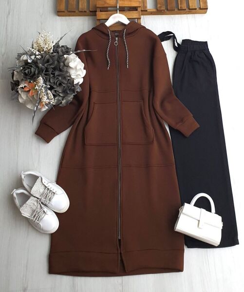 BUGEN FERMUARLI KANGURU CEP UZUN KAP 3206-37-KAHVE - 1