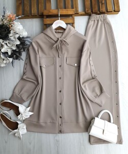 BUHEN KUŞGÖZÜ ŞERİTLİ ÇIT ÇIT DÜĞMELİ İKİLİ TAKIM A4-2-1686-22-TAŞ - 