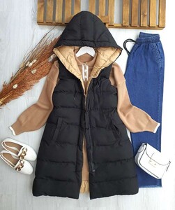 BULN KAPŞONLU ÇİFT TARAFLI ŞİŞME YELEK B10-3-3173-43-CAMEL - 