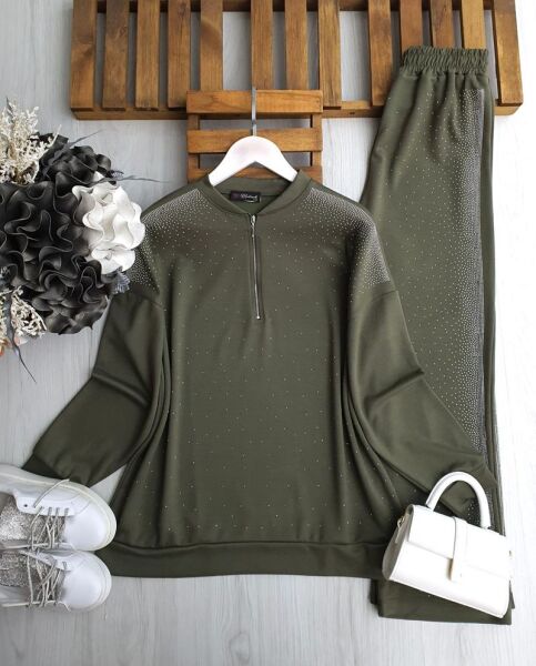 BUNA TAŞLI YARIM FERMUARLI İKİLİ TAKIM B2-2-1658-09-HAKİ - 1