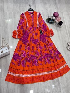 BUSA PATLI YARIM DÜĞMELİ HAKİM SALAŞ ELBİSE C4-2283-73 ORANJ-MOR - 