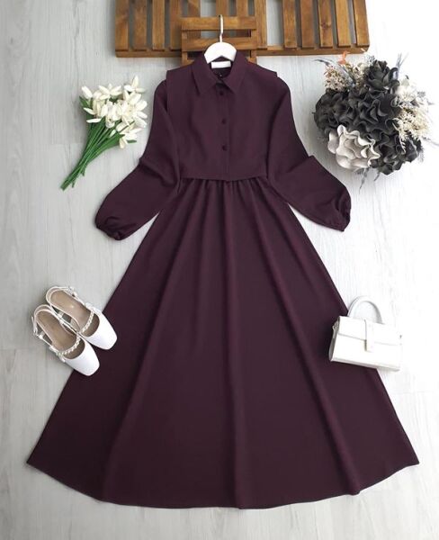 BUVGA YANDAN BAĞLAMALI YELEK BELİ LASTİKLİ ELBİSE TAKIM 2425-18-MÜRDÜM - 1