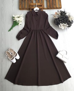 BUVGA YANDAN BAĞLAMALI YELEK BELİ LASTİKLİ ELBİSE TAKIM 2425-37-KAHVE - 1