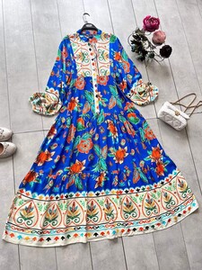 ÇAĞLA DESENLİ PATLI YARIM DÜĞMELİ SALAŞ ELBİSE A7-2--2300-14-SAKS - 