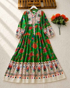 ÇAĞLA DESENLİ PATLI YARIM DÜĞMELİ SALAŞ ELBİSE D4-2300-54-BENETTON - 1