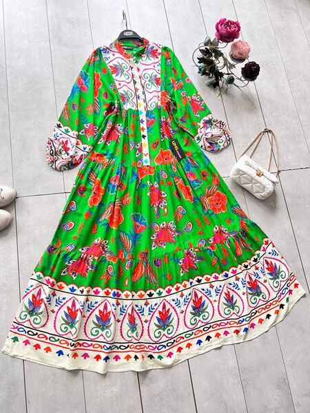 ÇAĞLA DESENLİ PATLI YARIM DÜĞMELİ SALAŞ ELBİSE D4--2300-54-BENETTON - 1