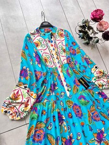 ÇAĞLA DESENLİ PATLI YARIM DÜĞMELİ SALAŞ ELBİSE D4-2300-59-TURKUAZ - 2