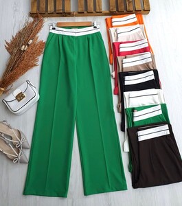 CALP BEYAZ ŞERİTLİ BOL PAÇA PANTOLON B10-3-23264-07-YEŞİL - 