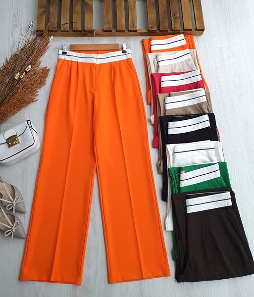 CALP BEYAZ ŞERİTLİ BOL PAÇA PANTOLON B10-3-23264-15-ORANJ - 1
