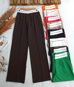 CALP BEYAZ ŞERİTLİ BOL PAÇA PANTOLON B10-3-23264-37-KAHVE - 