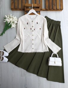 CANSA ÜST NAKIŞLI ALTI AJURLU DOKUMA HIRKA 8211-20-BEYAZ - 1