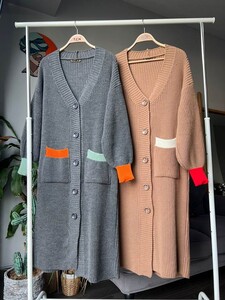 CAPLE RENKLİ CEPLİ TAM BOY TRİKO HIRKA C12-8086-26-GRİ - 