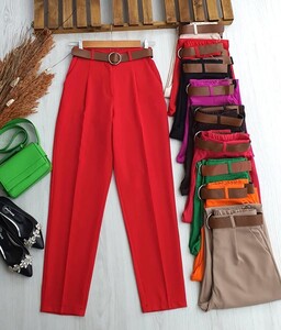 CAYH KEMERLİ BELİ LASTİKLİ HAVUÇ PANTOLON A7-2-23262-03-KIRMIZI - 1