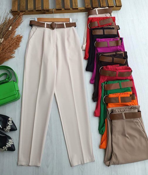 CAYH KEMERLİ BELİ LASTİKLİ HAVUÇ PANTOLON A7-2-23262-22-TAŞ - 1